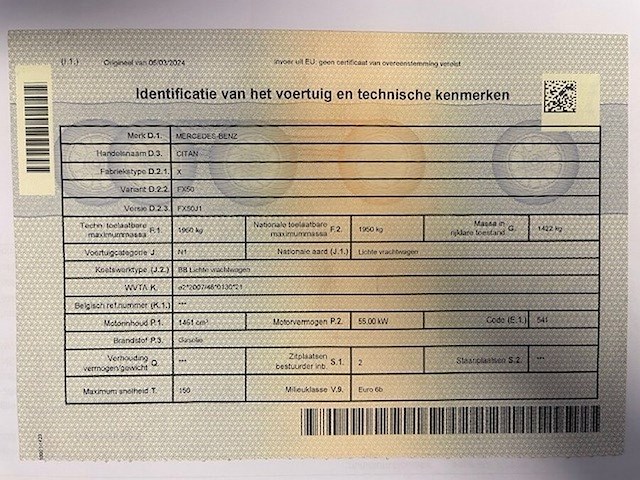 Lichte vrachtwagen mercedes citan, type x, variant fx50, versie fw50j1, ch.nr. wdf4156031u23249, bouwjaar 02-03-2018 (sleutel, boorddocumenten: inschrijvingsbewijs deel i) (1) - afbeelding 11 van  27