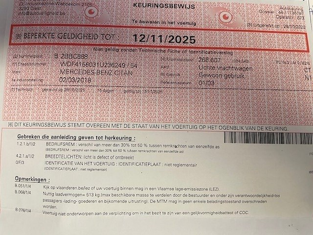 Lichte vrachtwagen mercedes citan, type x, variant fx50, versie fw50j1, ch.nr. wdf4156031u23249, bouwjaar 02-03-2018 (sleutel, boorddocumenten: inschrijvingsbewijs deel i) (1) - afbeelding 13 van  27