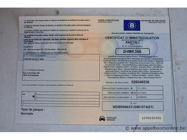 Lichte vrachtwagen, mercedes, sprinter, wdb9066331s861874, 1e insch 21/11/2013, 2987cm³, 140kw, diesel, euro 6, 373406km, inschrijvingsbewijs deel i, keuringsbewijs (geldig tot 24/07/2026), gelijkvormigheidsattest, identificatieverslag - afbeelding 13 van  21