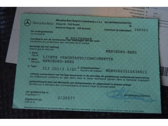 Lichte vrachtwagen mercedes, sprinter, wdb9066351s636812, 1e insch 13/12/2011, 2143cm³, 95kw, diesel, euro 5, 352906km, inschrijvingsbewijs deel i en ii, keuringsbewijs (geldig tot 03/06/2026), gelijkvormigheidsattest, identificatieverslag - afbeelding 15 van  22