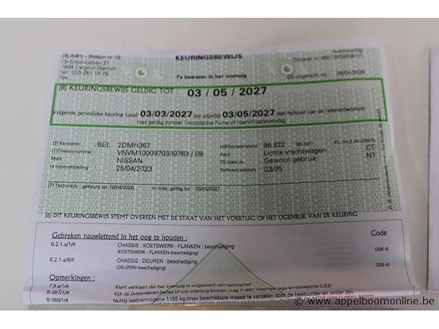 Lichte vrachtwagen nissan, interstar, vnvm1000970339763, 1e insch 25/04/2023, 2299cm³, 100kw, diesel, euro 6d, 91350km, inschrijvingsbewijs deel i en ii, keuringsbewijs (geldig tot 03/05/2027), gelijkvormigheidsattest, identificatieverslag - afbeelding 10 van  21