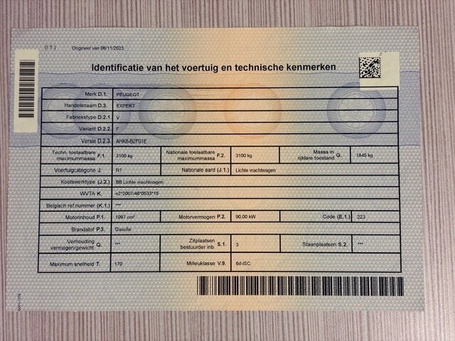 Lichte vrachtwagen peugeot expert, type: v, variant: f, versie: ahk8-b2f01e, chassisnummer: vf3vfahk8mz033146, bouwjaar: 25/03/2021, met kentekenbewijs deel i en ii , gelijkvormigheidsattest, schouwingsbewijs (verlopen) en 1 sleutel - afbeelding 10 van  30