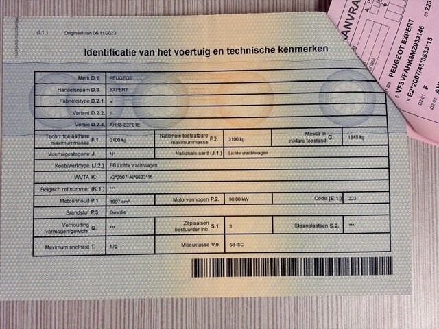 Lichte vrachtwagen peugeot expert, type: v, variant: f, versie: ahk8-b2f01e, chassisnummer: vf3vfahk8mz033146, bouwjaar: 25/03/2021, met kentekenbewijs deel i en ii , gelijkvormigheidsattest, schouwingsbewijs (verlopen) en 1 sleutel - afbeelding 13 van  30