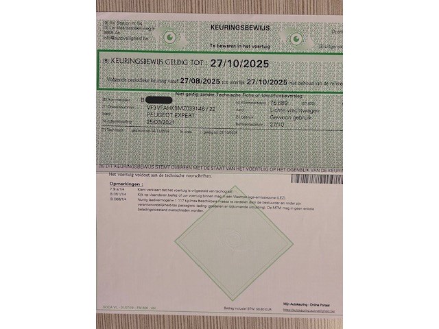 Lichte vrachtwagen peugeot expert, type: v, variant: f, versie: ahk8-b2f01e, chassisnummer: vf3vfahk8mz033146, bouwjaar: 25/03/2021, met kentekenbewijs deel i en ii , gelijkvormigheidsattest, schouwingsbewijs (verlopen) en 1 sleutel - afbeelding 17 van  30