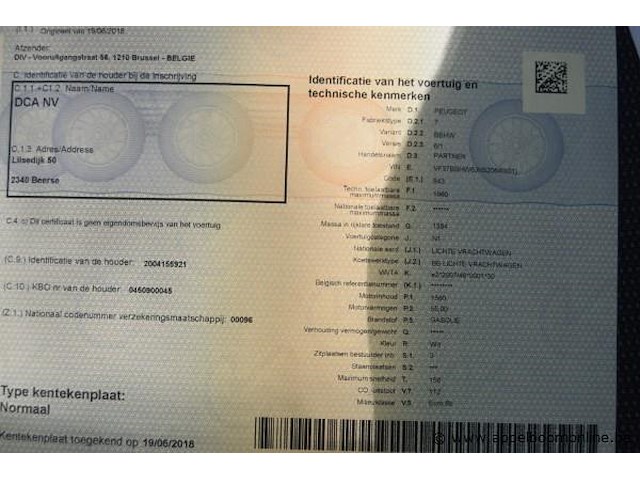 Lichte vrachtwagen, peugeot, partner, vf37bbhw6jn520640, 1e insch 19/06/2018, 1560cm³, 55kw, diesel, euro 6b, 136978km, inschrijvingsbewijs deel i en ii, keuringsbewijs (geldig tot 22/06/2026), gelijkvormigheidsattest, identificatieverslag - afbeelding 11 van  19