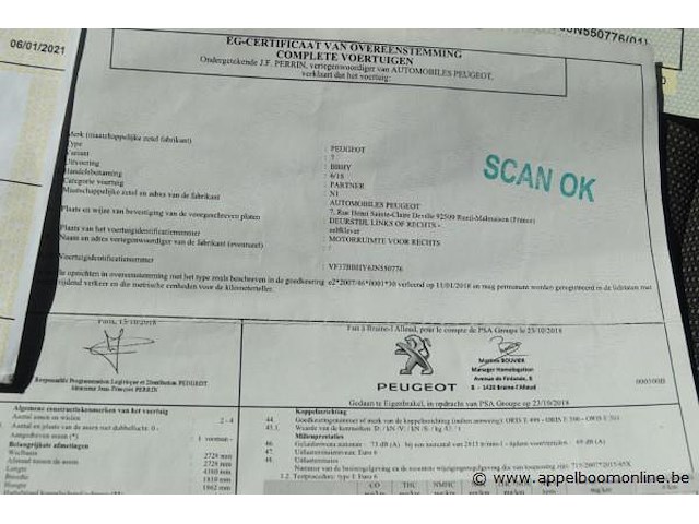 Lichte vrachtwagen peugeot, partner, vf37bbhy6jn550776, 1e insch 09/01/2019, 1560cm³, 73kw, diesel, euro 6b, 133071km, inschrijvingsbewijs deel ii, keuringsbewijs (geldig tot 17/01/2027), gelijkvormigheidsattest, identificatieverslag - afbeelding 7 van  19