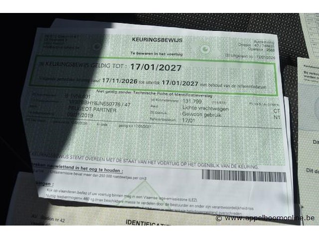 Lichte vrachtwagen peugeot, partner, vf37bbhy6jn550776, 1e insch 09/01/2019, 1560cm³, 73kw, diesel, euro 6b, 133071km, inschrijvingsbewijs deel ii, keuringsbewijs (geldig tot 17/01/2027), gelijkvormigheidsattest, identificatieverslag - afbeelding 9 van  19