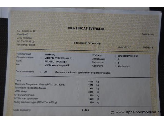 Lichte vrachtwagen peugeot, partner, vr3efbhwbkj679676, 1e insch 01/01/2019, 1560cm³, 55kw, diesel, euro 6b, 122025km, inschrijvingsbewijs deel i en ii, keuringsbewijs (geldig tot 12/06/2026), gelijkvormigheidsattest, identificatieverslag - afbeelding 7 van  19