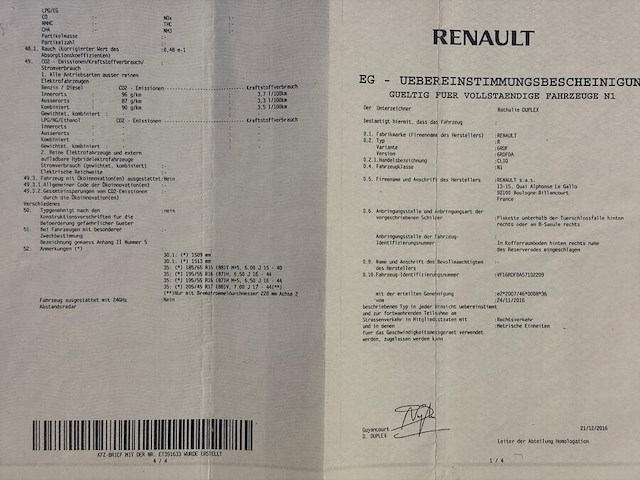 Lichte vrachtwagen renault clio, type: r, variant: 6rdf, versie: 6rdf0a, chassisnummer: vf16rdf0a57102209, bouwjaar: 16/02/2017 met kentekenbewijs deel i en ii, gelijkvormigheidsattest, verlopen schouwingsbewijs en 1 sleutel (3) - afbeelding 21 van  37