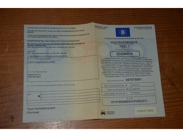 Lichte vrachtwagen renault kangoo, type w, variant fw58, ch.nr. vf1fw58m554191583, bouwjaar 18-05-2016 (sleutel, boorddocumenten: inschrijvingsbewijs deel i en gelijkvormigheidsattest) (2) - afbeelding 20 van  36