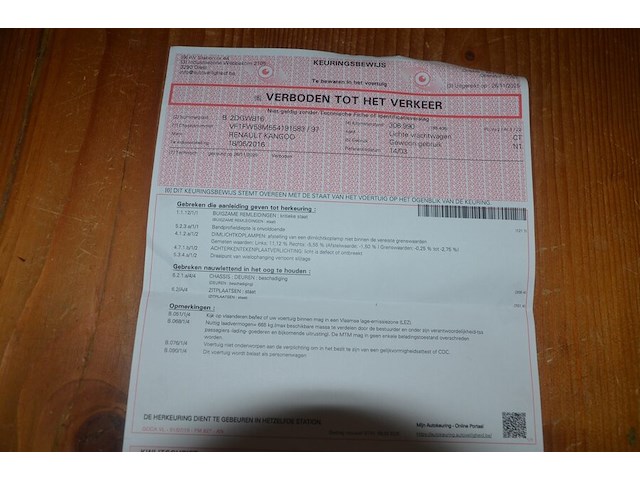 Lichte vrachtwagen renault kangoo, type w, variant fw58, ch.nr. vf1fw58m554191583, bouwjaar 18-05-2016 (sleutel, boorddocumenten: inschrijvingsbewijs deel i en gelijkvormigheidsattest) (2) - afbeelding 22 van  36