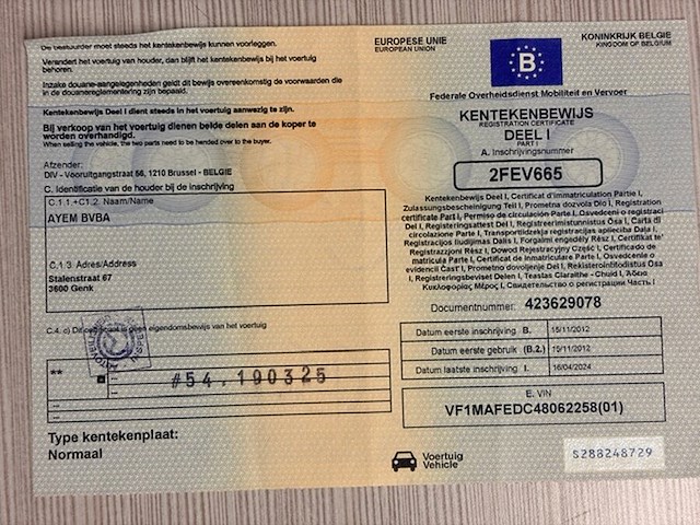 Lichte vrachtwagen renault master, type: ma, chassisnummer: vf1mafedc48062258, bouwjaar: 15/11/2012 met koeling, inschrijvingsbewijs deel i, gelijkvormigheidsattest en verlopen schouwingsbewijs. (b1) - afbeelding 22 van  42