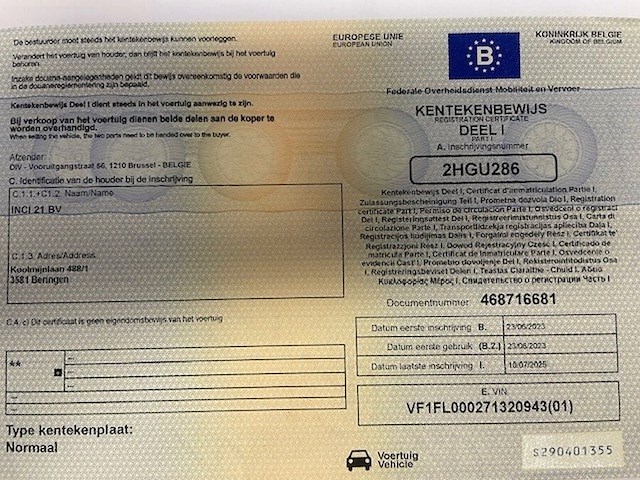 Lichte vrachtwagen renault trafic, type l, variant fam9r, versie my6uc4c82a02, ch.nr. vf1fl000271320943, bouwjaar 23-06-2023 (sleutel, boorddocumenten: inschrijvingsbewijs deel i + deel ii, gelijkvormigheidsattest) - afbeelding 20 van  41