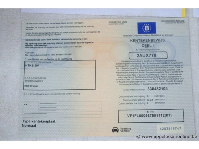 Lichte vrachtwagen renault, trafic, vf1fl000567501112, 1e insch 29/07/2021, 142354km, inschrijvingsbewijs deel i, keuringsbewijs (geldig tot 09/08/2026), gelijkvormigheidsattest, identificatieverslag - afbeelding 9 van  20