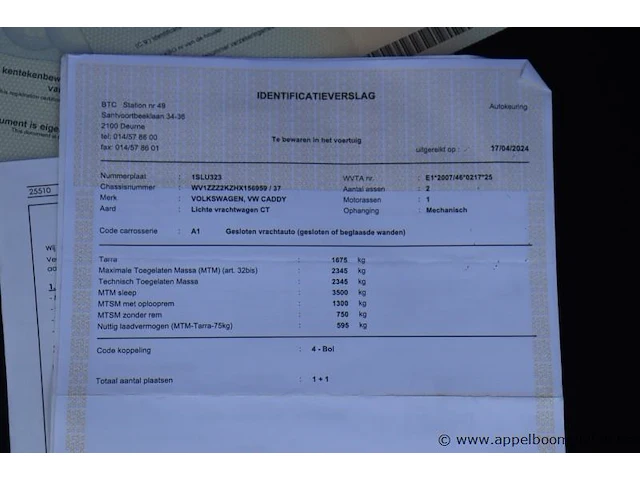 Lichte vrachtwagen volkswagen caddy, datum 1ste inschr 9/06/2017, chassisnr wv1zzz2kzhx156959, km-stand 55965, euro 6b, schade rondom, mtm 2345kg - afbeelding 4 van  13