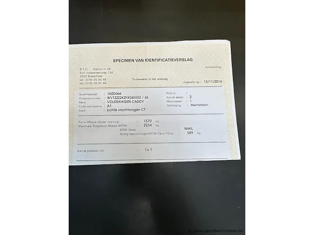 Lichte vrachtwagen volkswagen caddy, wv1zzz2kzfx045552, 1e insch 2014-11-04, 25093km, 1984cm³, 80kw, aardgas (cng), manueel, euro 5b, mtm 2234kg, tarra 1570kg, keur. tot 2026-11-04, insch. deel i en ii en identificatieverslag, imperiaal, sortimo inrichting - afbeelding 3 van  14