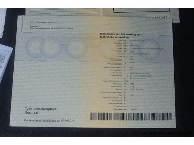 Lichte vrachtwagen volkswagen, caddy, wv1zzz2kzhx153737, 1e insch 09/06/2017, 1395cm³, 81kw, aardgas, euro 6d, 79469km, inschrijvingsbewijs deel i en ii, keuringsbewijs (geldig tot 27/06/2026), gelijkvormigheidsattest, identificatieverslag - afbeelding 7 van  19