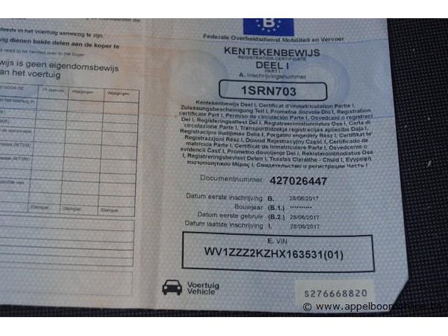 Lichte vrachtwagen volkswagen, caddy, wv1zzz2kzhx163531, 1e insch 28/06/2017, 1968cm³, 55kw, diesel, euro 6b, 157179km, inschrijvingsbewijs deel i en ii, keuringsbewijs (geldig tot 30/06/2026), gelijkvormigheidsattest, identificatieverslag - afbeelding 8 van  20