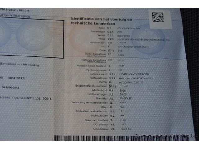 Lichte vrachtwagen volkswagen, caddy, wv1zzz2kzhx163531, 1e insch 28/06/2017, 1968cm³, 55kw, diesel, euro 6b, 157179km, inschrijvingsbewijs deel i en ii, keuringsbewijs (geldig tot 30/06/2026), gelijkvormigheidsattest, identificatieverslag - afbeelding 9 van  20