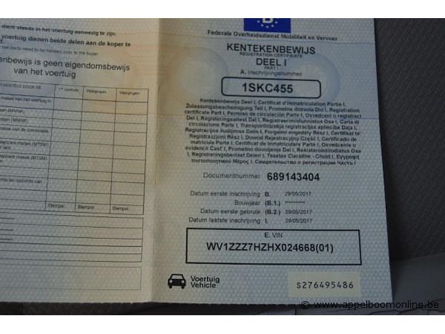 Lichte vrachtwagen volkswagen, t6 business van, wv1zzz7hzhx024668, 1e insch 29/05/2017, 1968cm³, 110kw, diesel, euro 6b, 194028km, inschrijvingsbewijs deel i en ii, keuringsbewijs (geldig tot 31/05/2026), gelijkvormigheidsattest, identificatieverslag - afbeelding 11 van  20