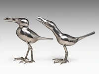 Liévin d'ydewalle (1937), 'oiseaux moqueurs', a pair of metal sculptures, signed, h 33-34 cm - afbeelding 5 van  8