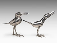 Liévin d'ydewalle (1937), 'oiseaux moqueurs', a pair of metal sculptures, signed, h 33-34 cm - afbeelding 7 van  8