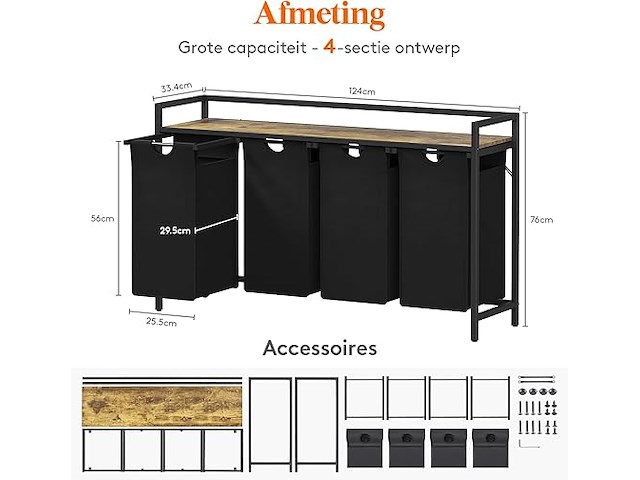 Lifewit wasmand (4 secties) - afbeelding 3 van  5