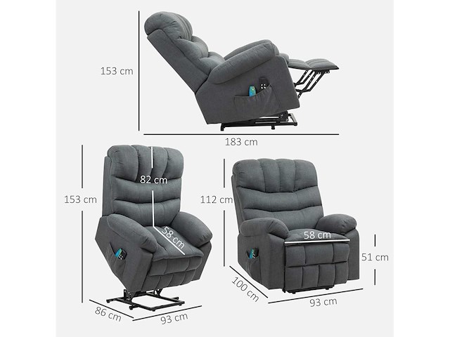 Liftstoel, elektrische relaxstoel met massagefunctie - lift - afbeelding 4 van  8