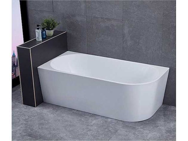 Ligbad half vrijstaand - links - rechthoek - hoekbad - 80x170x58cm - acryl - glans wit - met badwaste en overloop - afbeelding 1 van  1