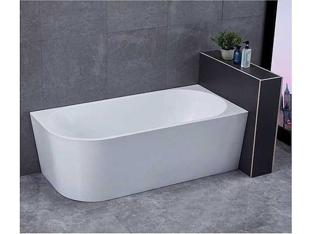 Ligbad half vrijstaand - rechts - rechthoek - hoekbad - 80x170x58cm - acryl - glans wit - met badwaste en overloop - afbeelding 1 van  2