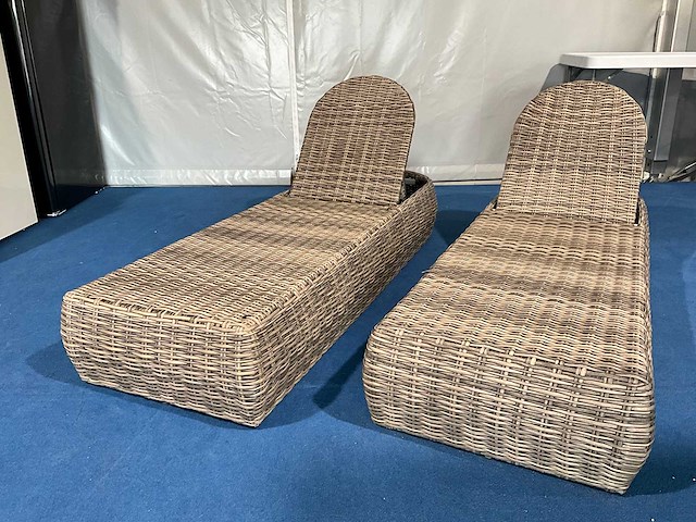 Ligbed verstelbaar wicker 2stuks bruin - afbeelding 1 van  3