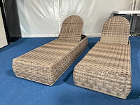Ligbed verstelbaar wicker 2stuks bruin - afbeelding 1 van  3