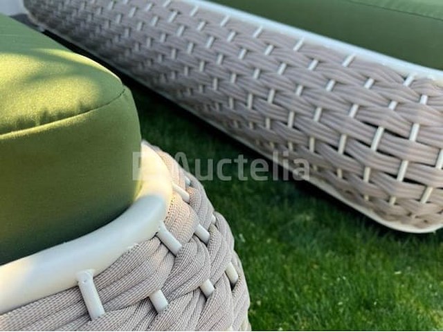 Ligbeddenset 2-delig brown wicker / olive green kussens - afbeelding 1 van  6