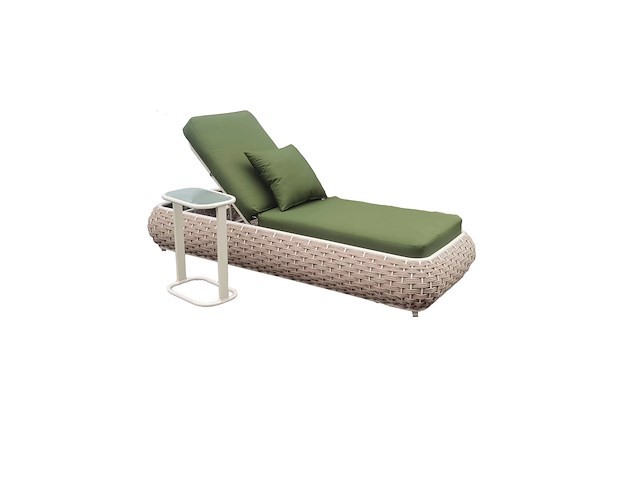 Ligbeddenset 2-delig brown wicker / olive green kussens - afbeelding 5 van  6