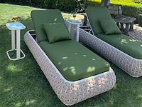 Ligbeddenset 2-delig brown wicker / olive green kussens