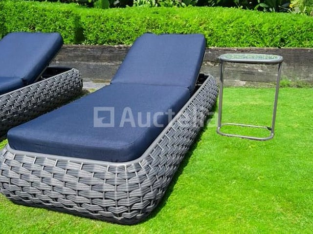 Ligbeddenset 2-delig dark antraciet wicker / light grey kussens - afbeelding 3 van  4