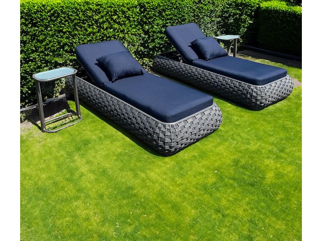 Ligbeddenset 2-delig dark antraciet wicker / light grey kussens - afbeelding 1 van  4