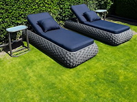 Ligbeddenset 2-delig dark antraciet wicker / light grey kussens - afbeelding 1 van  4