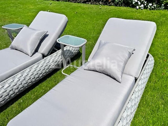 Ligbeddenset 2-delig dark grey wicker / light grey kussens - afbeelding 1 van  5