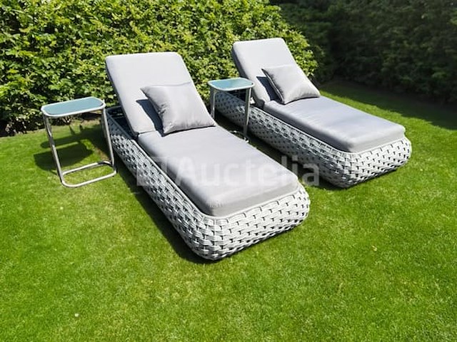 Ligbeddenset 2-delig dark grey wicker / light grey kussens - afbeelding 3 van  5