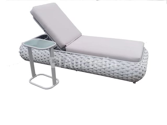 Ligbeddenset 2-delig dark grey wicker / light grey kussens - afbeelding 5 van  5