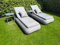 Ligbeddenset 2-delig dark grey wicker / light grey kussens