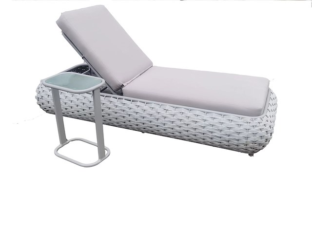 Ligbeddenset 2-delig dark grey wicker / light grey kussens - afbeelding 4 van  5