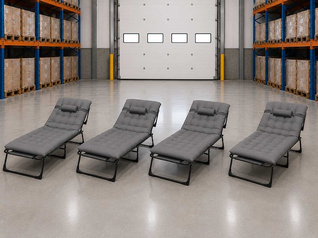 Ligstoel tuin - opvouwbare verstelbare tuinstoel met kussen (4x) - afbeelding 1 van  9