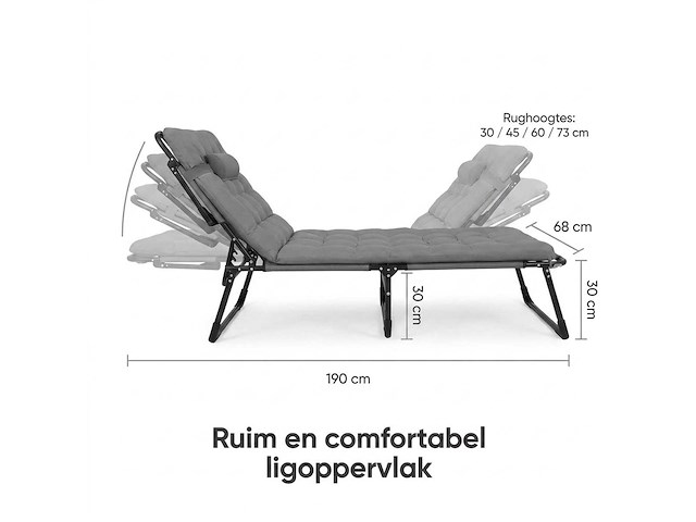 Ligstoel tuin - opvouwbare verstelbare tuinstoel met kussen (4x) - afbeelding 2 van  9