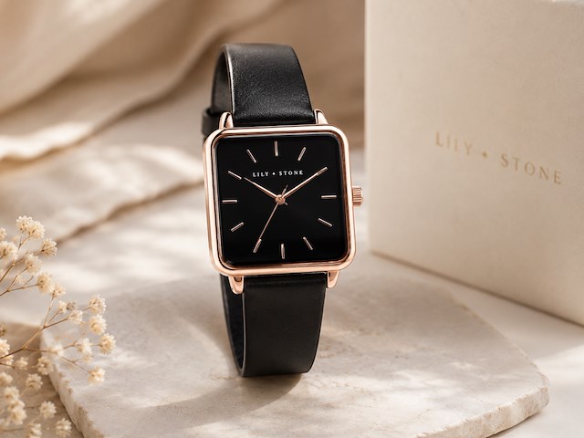 Lily & stone dameshorloge - zwart/rose goud (x24) - afbeelding 1 van  2