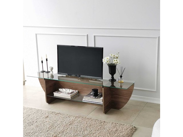 Lily tv tv-standaard | gehard glas | walnoot - afbeelding 4 van  8
