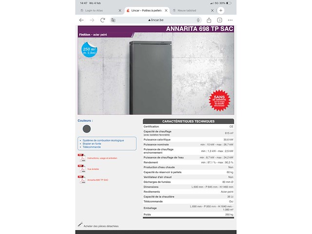 Lincar annarita 698 tp sac pelletkachel - afbeelding 3 van  3