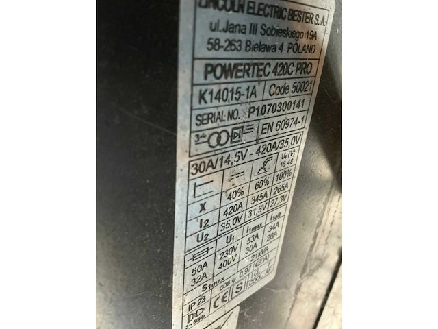 Lincoln electric powertec 420c pro mig lasapparaat - afbeelding 10 van  11