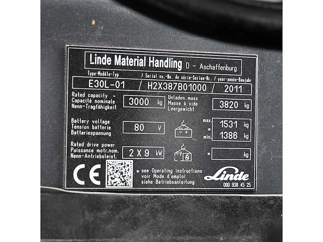 Linde e30l-01 elektrische vorkheftruck - afbeelding 10 van  16